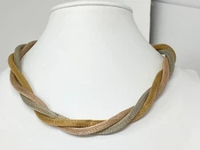 Beautiful Signed LOVISA 3-Tone Twisted Mesh Rope Statement 16.5-19" Necklace
