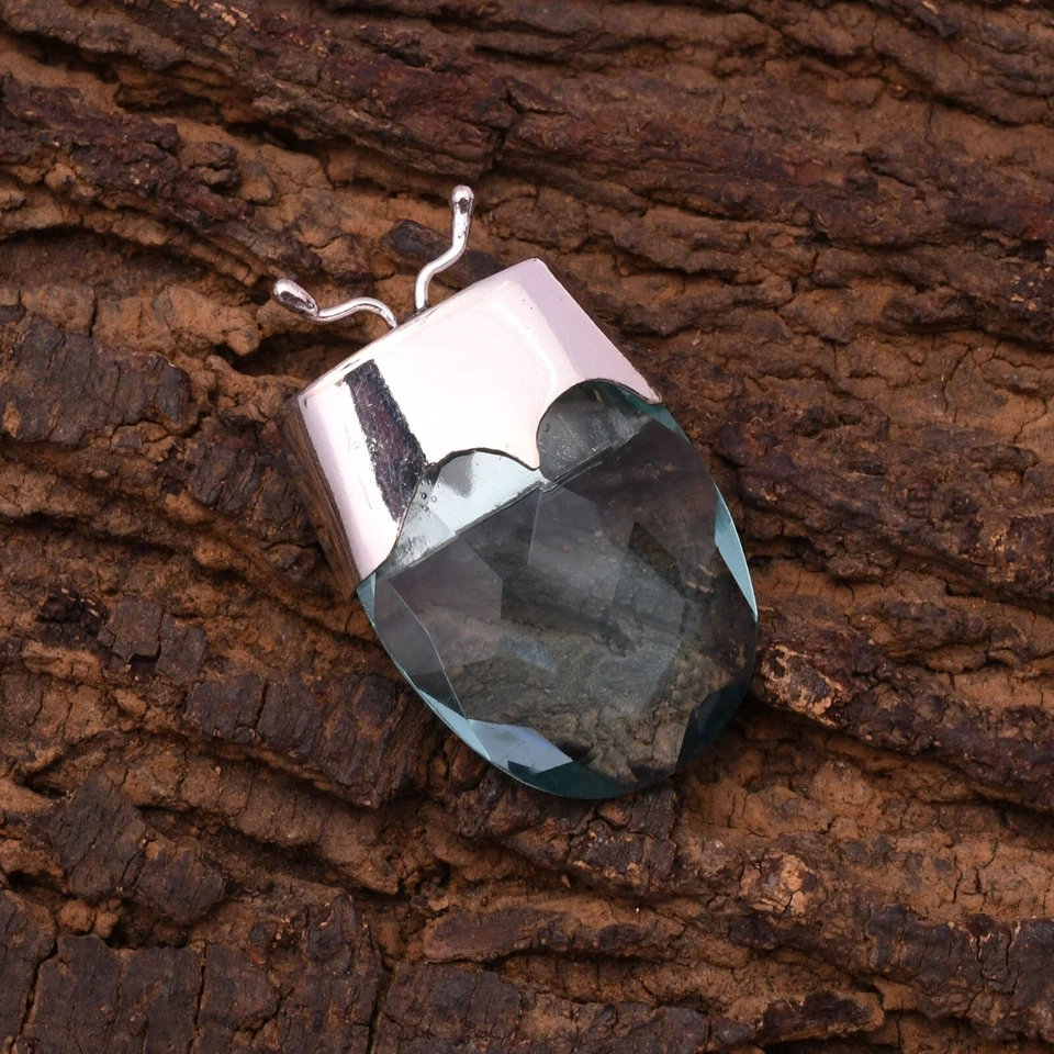 Colgante de joyería hecha a mano de plata de ley 925 con piedras preciosas de aguamarina 1,77" Foto 4 de 4