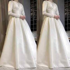 Elegant Wedding Dresses V Neck Satin White Simple Floor Length Bridal Gown