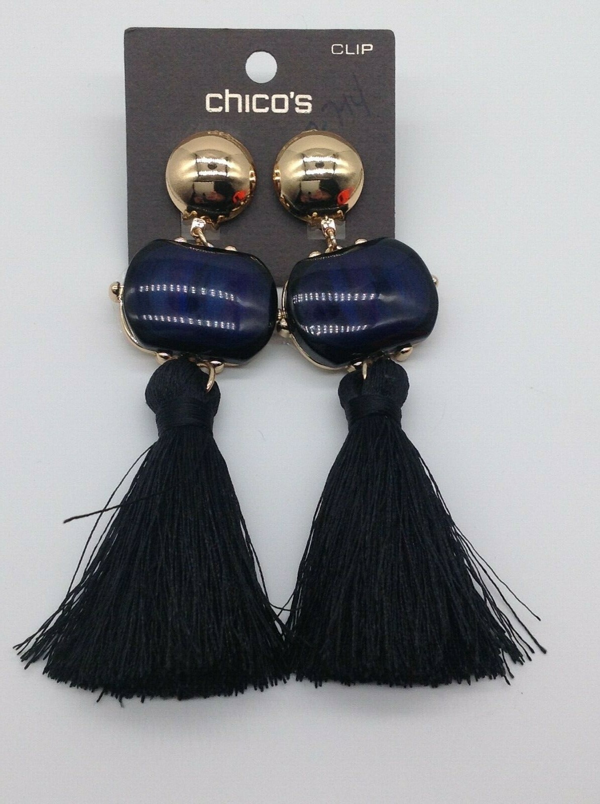 Chico’s Clip Blue/ Black Tassel Earrings NEW eBay