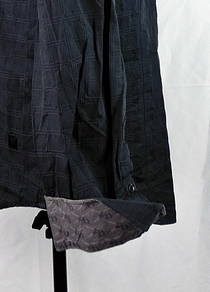 Marc Ecko Solid Black Plaid Texture Button-Front … - image 3