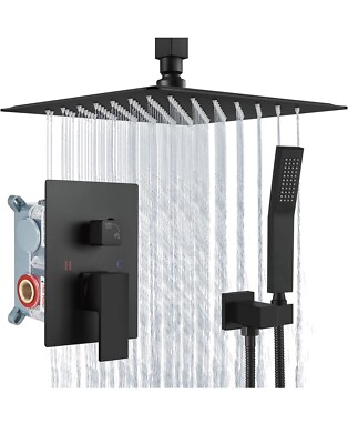 BESy Shower System with 12 Inch Rain Shower Head And Sprayer Black
