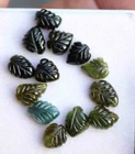 25.40 Cts Natural Green Brazilian Tourmaline Leaf Carving Loose Gemstone 13 Pcs