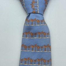TOMMY HILFIGER Silk Tie Mens Blue Palm Tree Beach Print 3.5x61 Made in USA