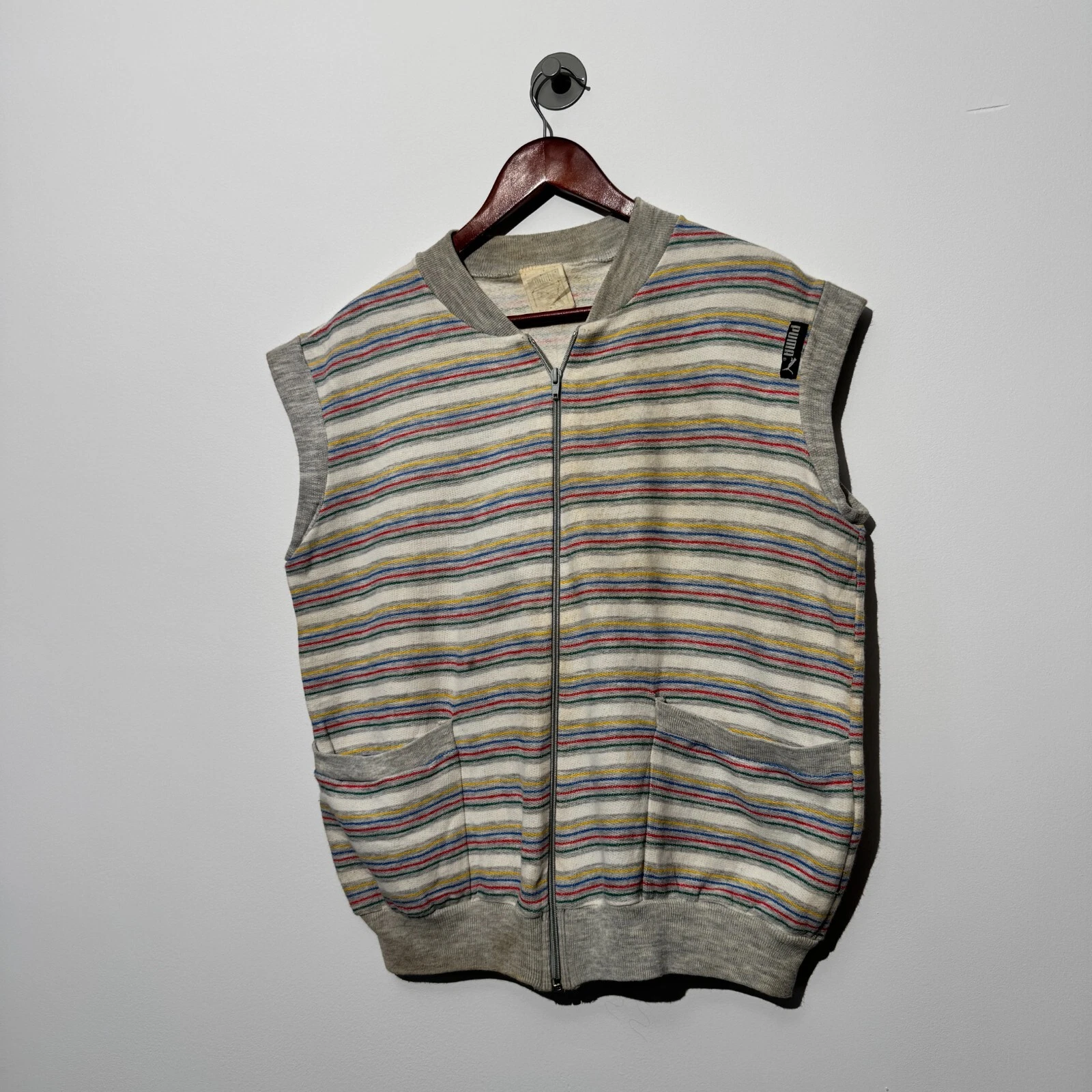 GUCCI Gilet Puma unisex multicolore cotone taglia L lavato anni 90 sbiadito vestibilità regolare