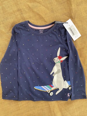 NWT Joules Ava Navy Long Sleeve Tee with Rabbit on Skateboard Applique Size 7