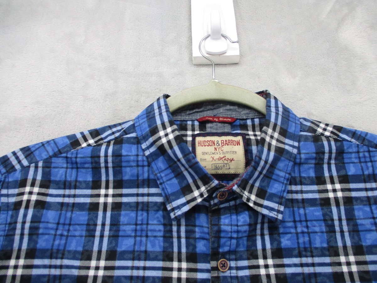 Hudson & Barrow Button Up Shirt Men's XL Slim Fit Blue with Black