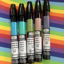 Chartpak Original AD Markers, Set Of 5 Colors Blue Aqua Chrome Green Sand Gray