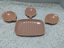 Vintage Franciscan Ware Pottery Coral Soap Dish and 3 Coronado Swirl Ash Trays