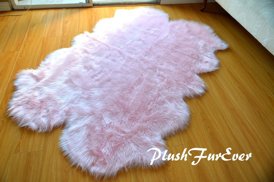 58" x 84" Baby Pink Nursery Girl Area Rug Sheepskin Rugs Faux Fur Cute 5*7 - Image 2 of 4