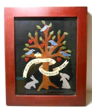 Complete Framed Wool Applique Embroidered FRIENDSHIP is a SHELTERING TREE 11x13"