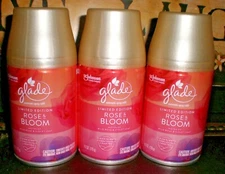 (3) Glade Automatic Spray Can Refills ROSE BLOOM NOTES OF WILD ROSE VIOLET LEAF