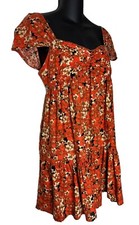 Free People Women's Babydoll Floral Orange & Brown Mini Dress Size S