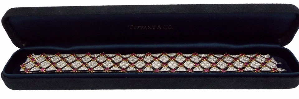 Tiffany & Co Trellis 18K Gold 9.11ct Ruby 9.13ct Diamond Bracelet - Image 2 of 4