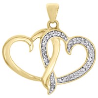 10K Gelbgold Rund Diamant Verkettet Doppelherz Damen AnhäNger 1/10 Karat
