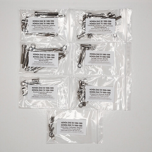Kit visserie moteur Honda Dax 50 pour entretien et rénovation ST50