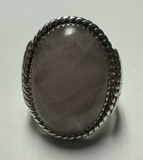 Large Chunky Sterling Silver Southwestern Rose Quartz Size 9.25 Statement Ring