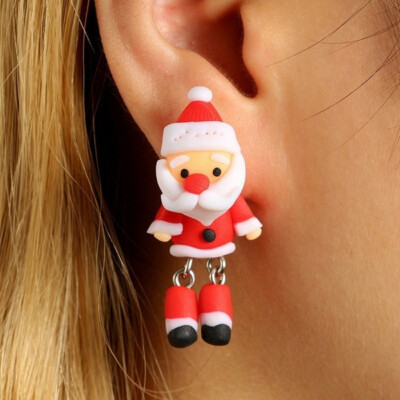 Handmade Polymer Clay Soft Jolly SANTA CLAUS Pierced Ear Stud