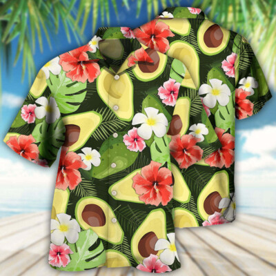 Avocado Tropical Flower Hawaiian Shirt Beach Shirt Gift for Men and Women Summer