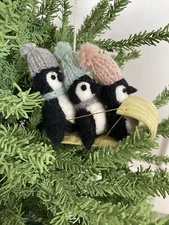 West Elm St. Jude Felt Ornament 3 Penguins on a sleigh ~ NWOT