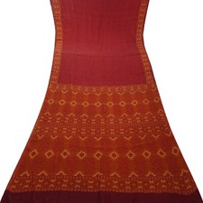 Vintage Red Sarees 100 Pure Crepe Silk Printed Indian Sari 5YD Craft Fabric