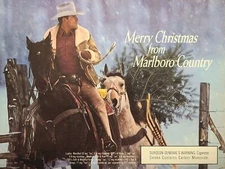Marlboro Cigarettes Merry Christmas Cowboy Pack Horse Tree Vintage Print Ad 1991