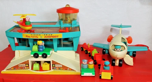 Vtg Set 1972 Fisher Price PLAY FAMILY AIRPORT Set JET HELICOPTER AIRPLANE  #994
