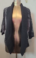 AGB Black/Gray/White Color Block Sweater Womens Size XL Open Front 3/4 Sl 35791