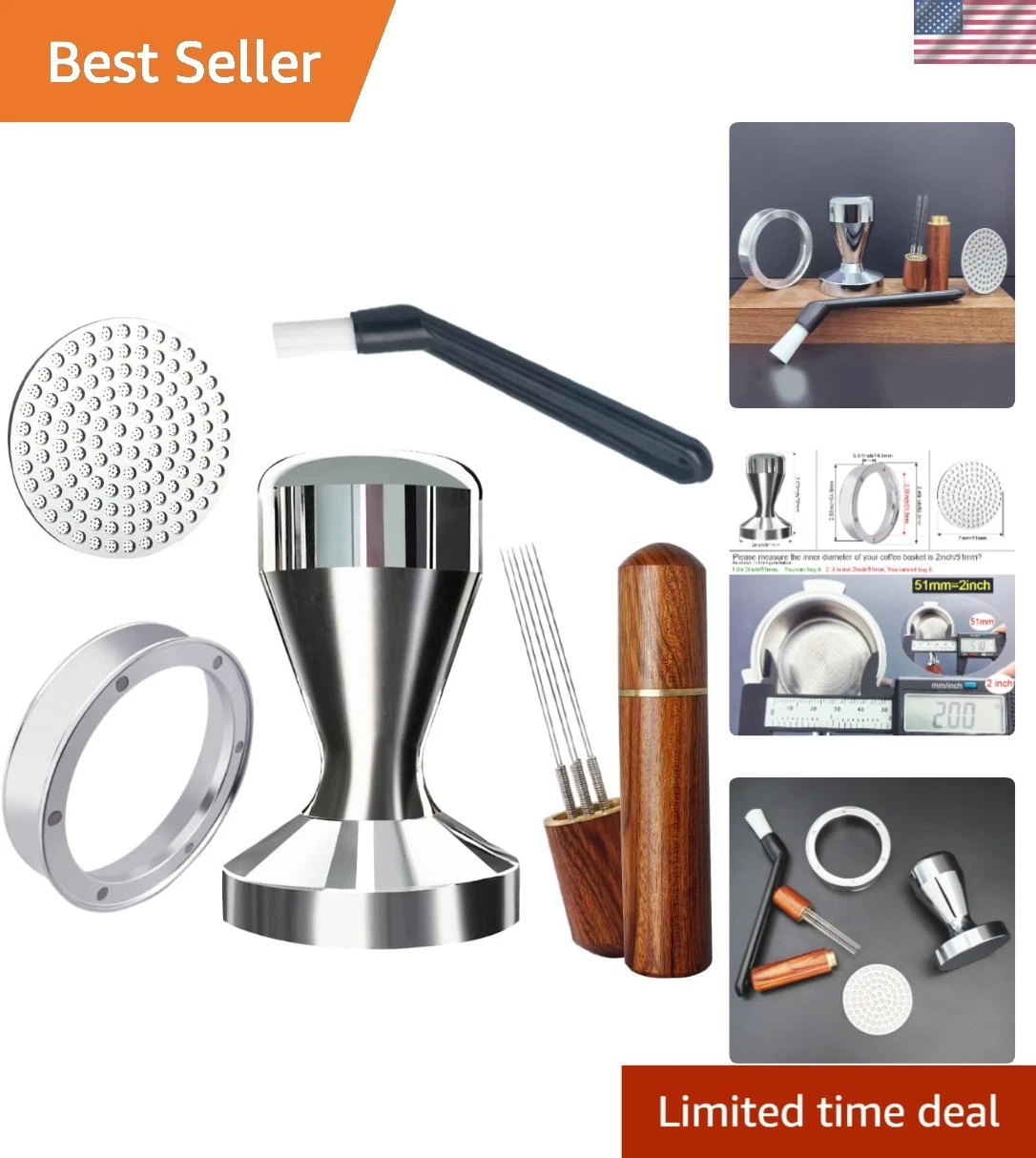 Espresso Tamper Set 51mm Coffee Accessories Kit for Portafilters 5 pcs