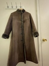 Sawyer Of Napa Vintage Suede Shearling Sheepskin Wool Coat Made in USA Women 8P
