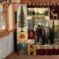 Rustic Cabin Lodge Shower Curtain Bear 70"W x 70"L Pack of 1 Cabin Lodge Lake