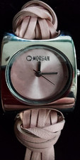 Image of Morgan M807P Women's Quartz Wristwatch Pink Leather Strap Sunburst Dial