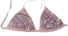 VICTORIAS SECRET Purple Sequins swimsuit bikini top Triangle Large Pink Liner
