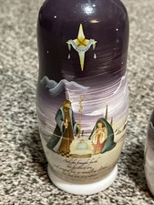 Nestling dolls handmade wood 5 pc Nativity Manger Scene Christmas Winter Signed