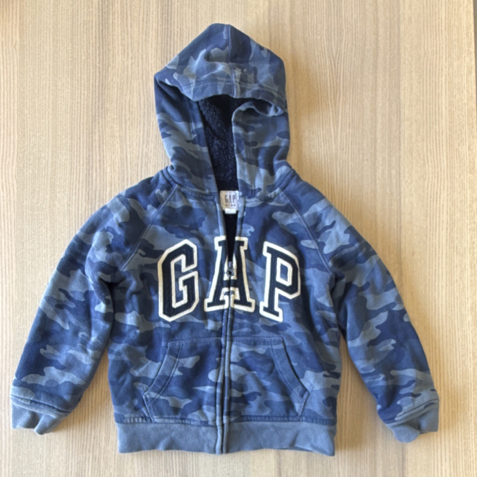 Gap Kids XS Blue Gray Camouflage Full Zip Fleece Hoodie Boys Long Sleeve