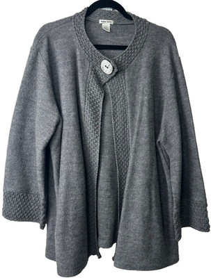 Katie Todd Poncho 2X Cape Poncho 100% Wool One Button Gray 3/4 Sleeve D58