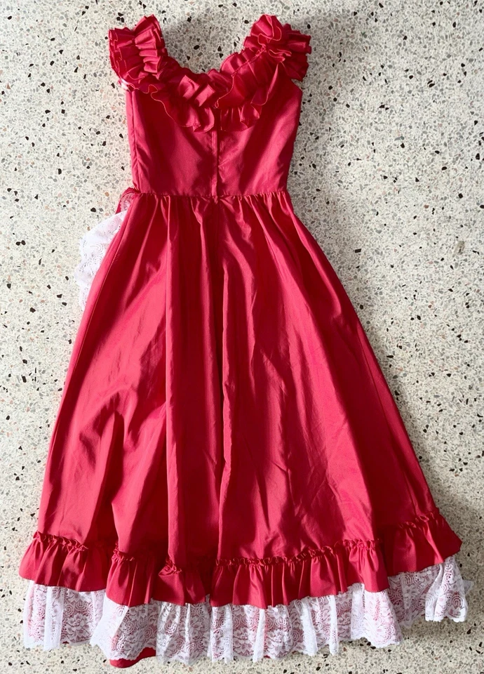 Vestido Victoriano Vintage Era de la Guerra Civil Rojo Vestido de Baile 1860 Disfraz Hecho en Unión Raro Foto 4 de 4