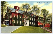 VINTAGE POSTCARD CITY HOSPITAL BUILDING VINE TREES MEADVILLE PENNSYLVANIA