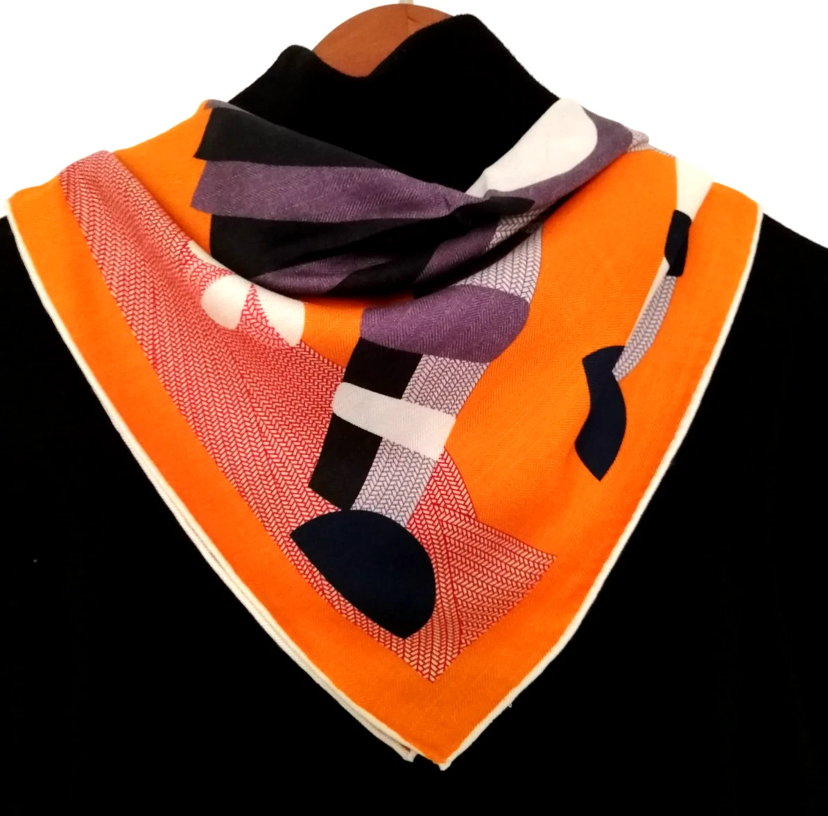 26"x26"Orange Jumping Pony Print 70%Wool 30%Silk Thin Scarf 65x65cm 5-15