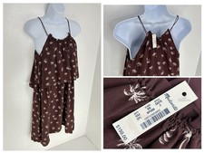 Madewell NWT Silk Dress Size 2 Overlay Burgundy Palm Tree Resortwear Vacation