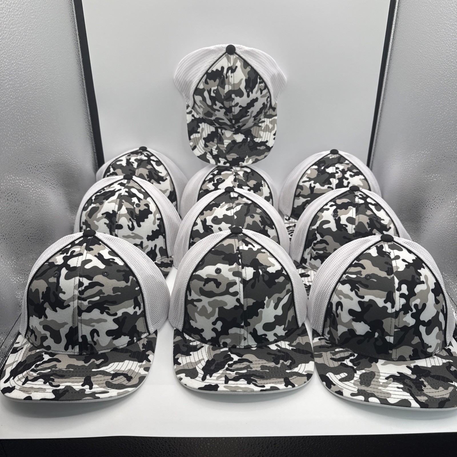 Pacific Headwear L/XL Premium  White Camo Trucker Flexfit Hat Cap {Lot of 10}