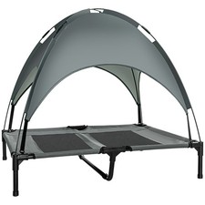 Elevated Dog Cot Bed w/ Canopy UV Shade, 36" Portable for Large Dogs, Gray