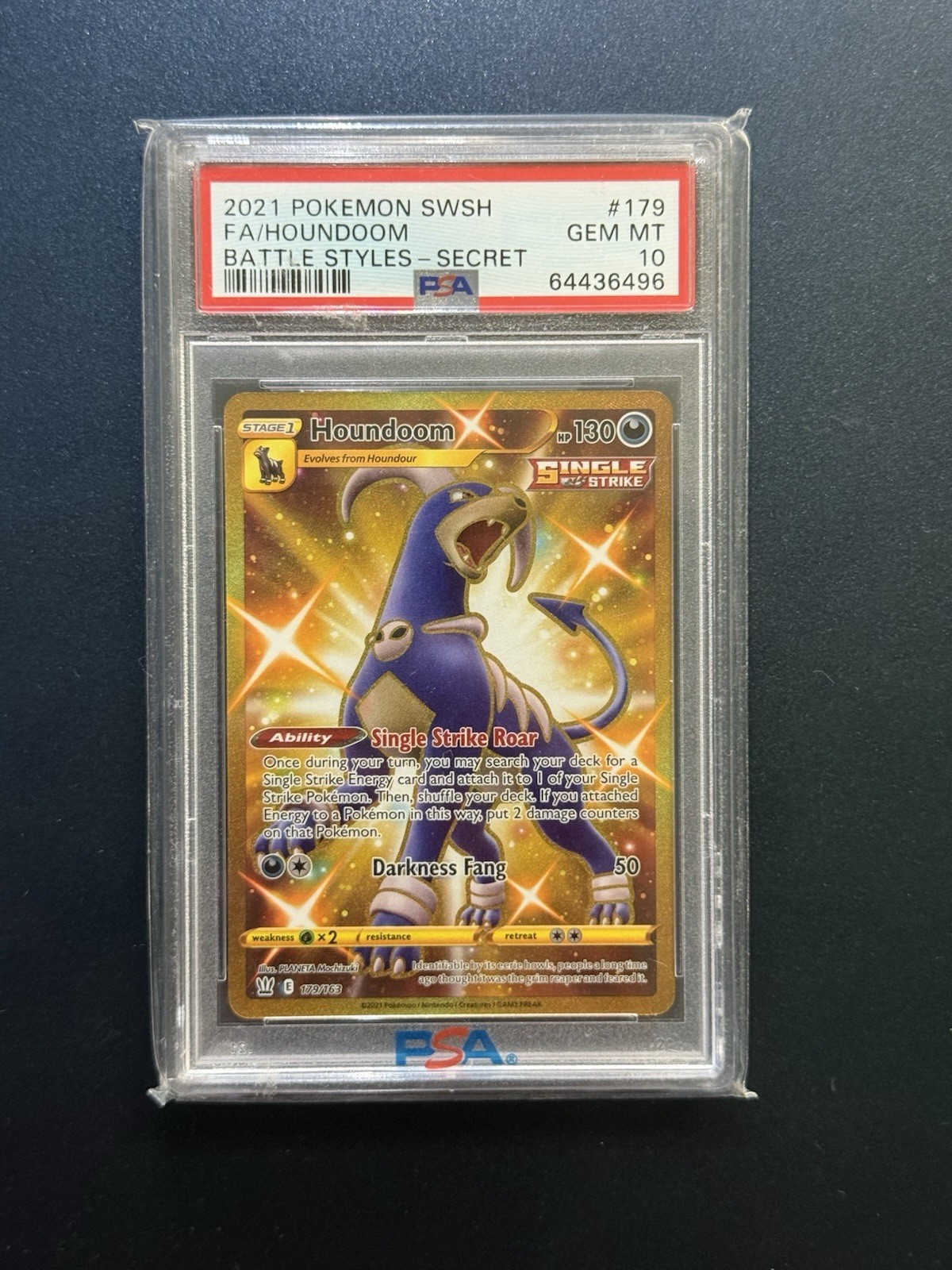 PSA 10 GEM MINT Houndoom 179/163 Gold Secret Rare Battle Styles 2021 Pokemon