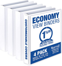 1.5 Inch 3 Ring Binders, Made in USA, Economy round Ring, Clear View Cover, 325
