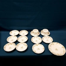 14pc Vtg Haviland & Co. Limoges France Yellow Floral Dishes Cups & Plates Set 