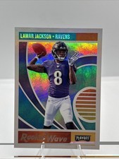 LAMAR JACKSON PRIZM RC ROOKIE CARD JERSEY #8 RAVENS REFRACTOR 2018 Playoff prizm. rookie card picture