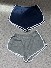 Grey Blue Cotton Blend Shorts Elastic Waist Contrast Piping Hem Sportswear