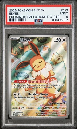 2025 POKEMON PRISMATIC EVOLUTIONS POKEMON CENTER ETB #173 EEVEE PSA 9