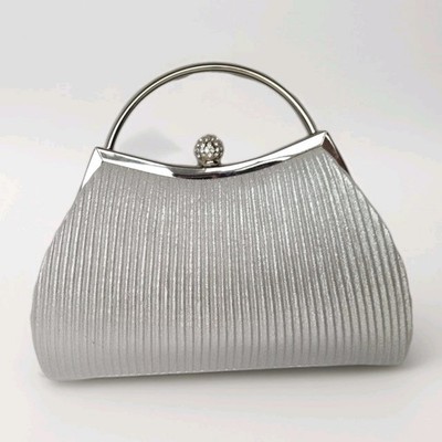 Silver Pleated A-Line Clutch Evening Purse