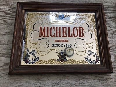 Vintage Michelob Beer Since 1896 Framed Mirror Sign Bar/Man Caver Decor 14 x11 